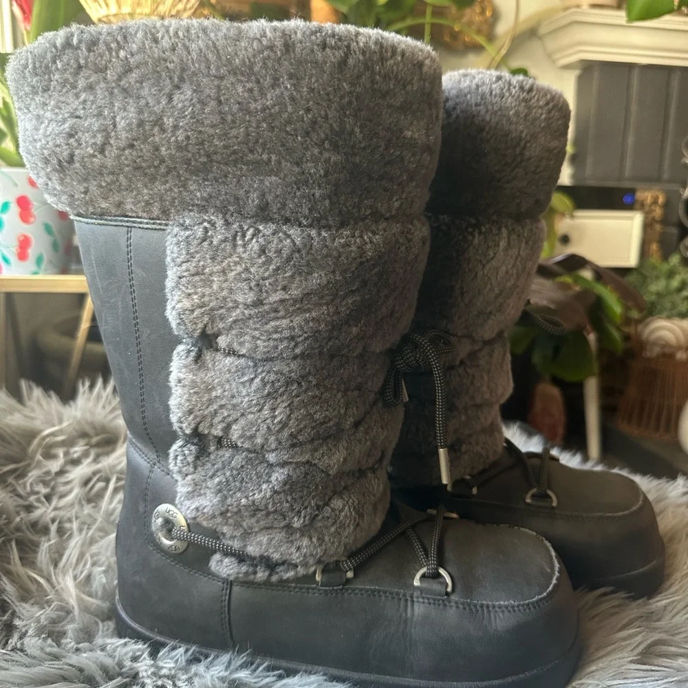 UGG Charcoal Fur-Lined Boots - Picture 1 of 5